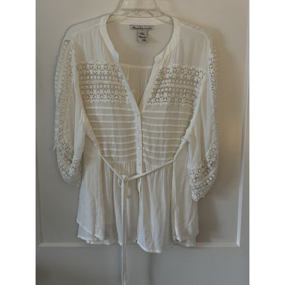 American Rag Cie Tops - AMERICAN RAG CIE Ivory Lace Fabric Sheer Boho Shirt Sz XXL LagenLook Hippie